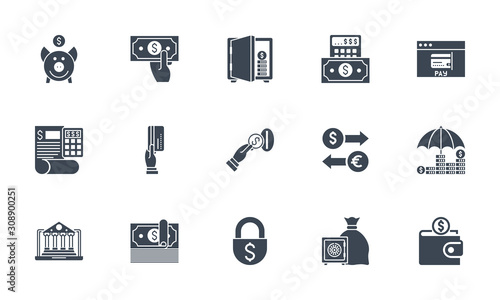 Banking icons set. Related vector glyph icons.