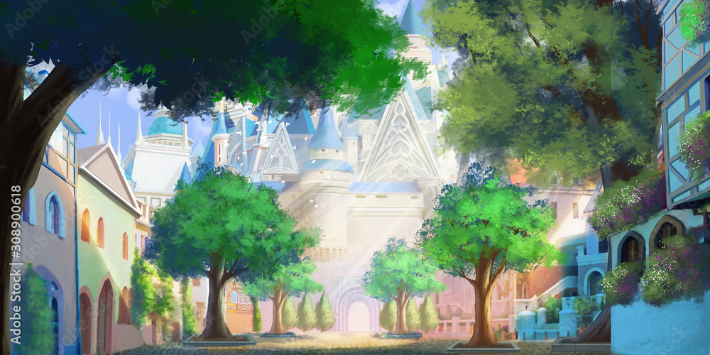 Ilustração do Stock: The Front Door of Magic Academy. Magical School