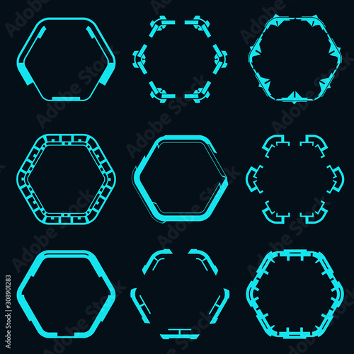 Set of futuristic hexagons for hud interface.