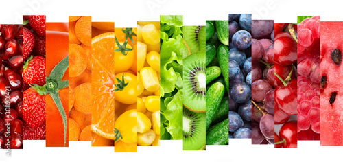 Collage of fruits, vegetables and berries. Fresh food. Healthy lifestyle