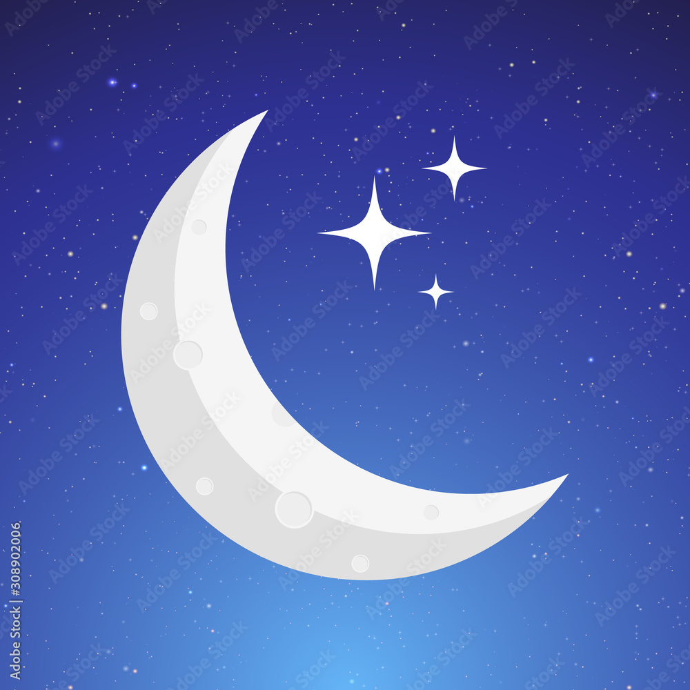 Half Moon Illustration Sky Stars Vector