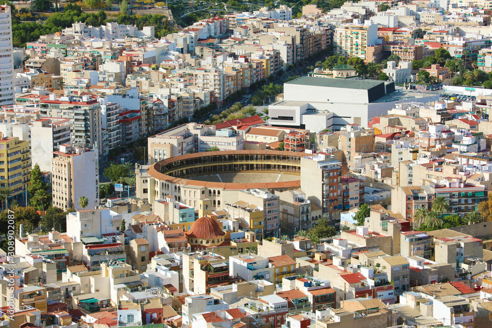 Beautiful cityscape with bull ring in Alicante, Spain