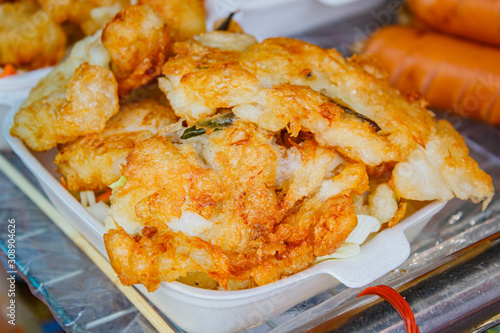 Fried squid at market street food.