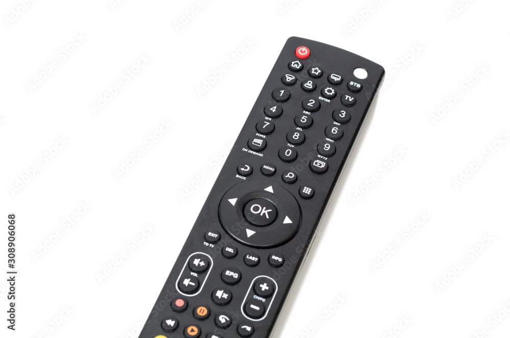 TV remote isolated on white background, copy space TV remote isolated on white background, copy space