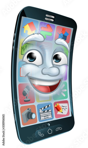 A mobile phone cell mascot cartoon character graphic illustration