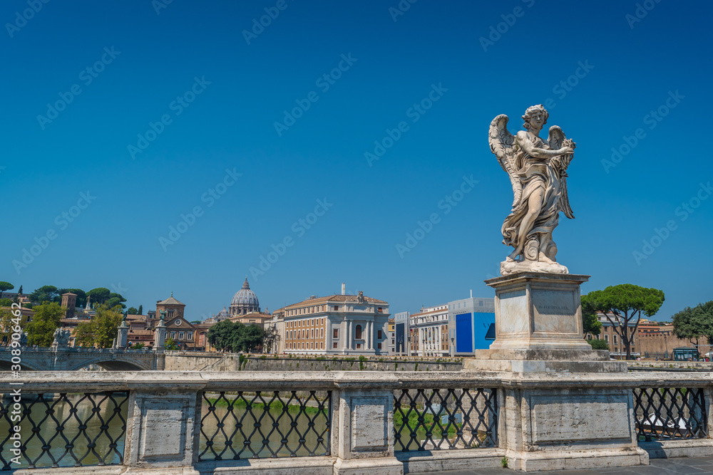 On the bridge of Sant Angelo the Angel with the Crown of Thorns in Rome, Italy