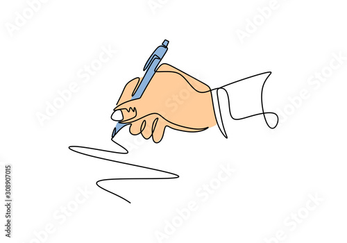 Continuous one line drawing of hand writing with ink pen or pencil. Vector minimalism design.