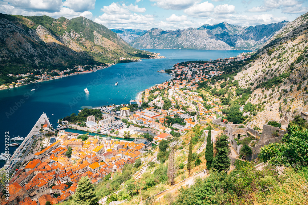 Bay of Kotor town panorama view in Montenegro