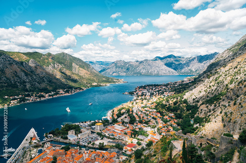 Bay of Kotor town panorama view in Montenegro