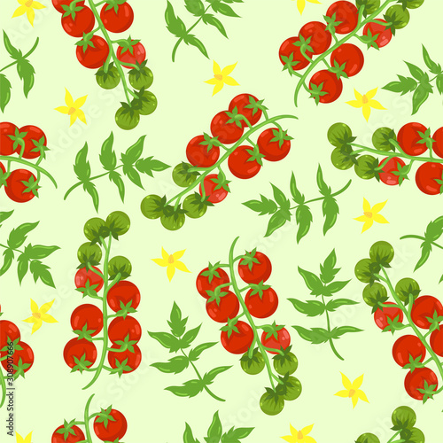 Seamless tomato pattern. Vegetable print. Vector graphics.