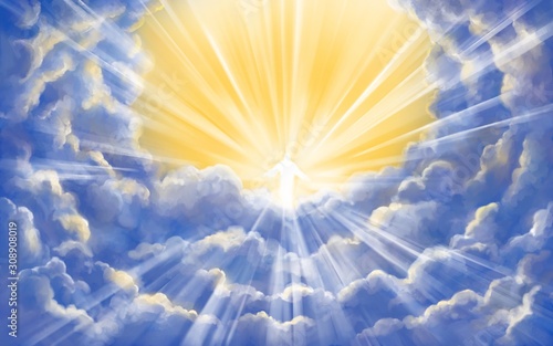 Tableau sur toile Jesus Christ Son of God in glory in heaven, meeting God, Paradise, Second coming