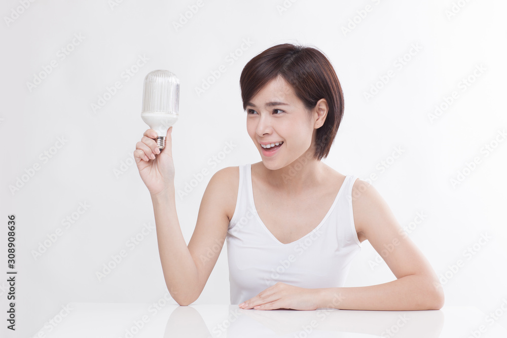 Young beautiful Asian short hair female model on white background Young beautiful Asian short hair female model on white background