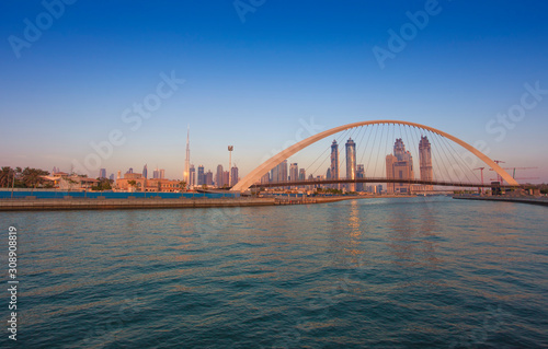 Tolerance bridge and boat in Dubai city, UAE