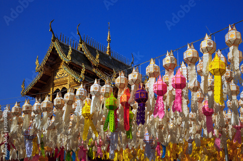 Colorful lanterns in a temple in northern Thailand.