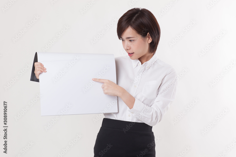 Young beautiful Asian female model on the white background for business concept Young beautiful Asian female model on the white background for business concept