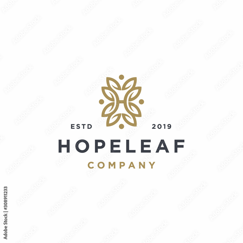 Elegant Letter H with Leaf Logo Design Elegant Letter H with Leaf Logo Design