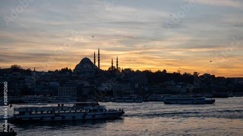 View of Istanbul with a mosque in the sunset