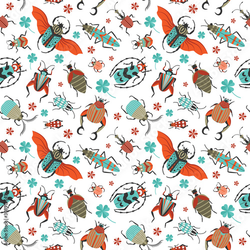 Unusual Bugs and Exotic Beetles Seamless Pattern