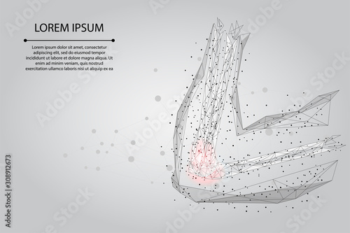 Abstract mash line and poin human arm joint. Low poly design elbow cure pain treatment vector illustration