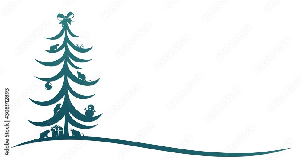 A greeting card with a Christmas tree with rats. A greeting card with a Christmas tree with rats.