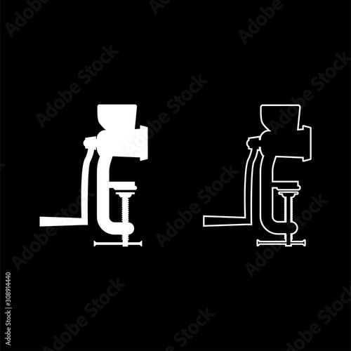 Manual mincer Meat grinder Vintage kitchen equipment Mill Shredder icon outline set white color vector illustration flat style image