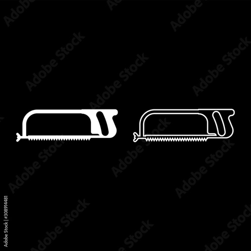 Hacksaw for metal and manual using Hand saw Repair tool icon outline set white color vector illustration flat style image