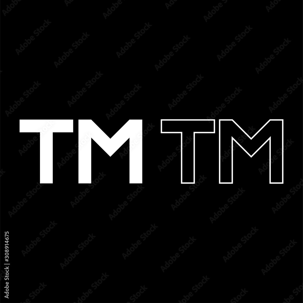 TM letter trademark icon outline set white color vector illustration flat style image TM letter trademark icon outline set white color vector illustration flat style image