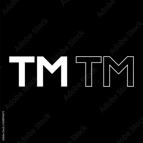 TM letter trademark icon outline set white color vector illustration flat style image