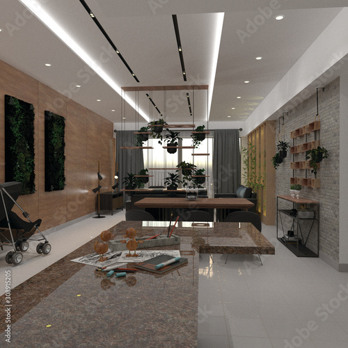 3D Illustration of Condominium Living Room