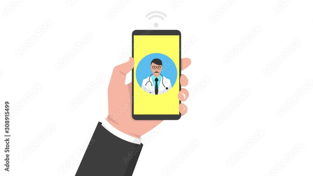 Hand holding smartphone with male doctor on call and an online consultation. 4K resolution. Hand holding smartphone with male doctor on call and an online consultation. 4K resolution.