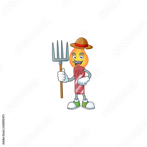 Farmer red stripes candle cartoon character with hat and tools