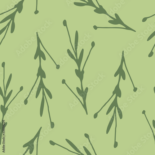 Fototapeta Naklejka Na Ścianę i Meble -  Floral seamless pattern in line art style.  Abstract botanical print of flowers, leaves, twigs. Textile design texture. Spring blossom background. Vector illustration.