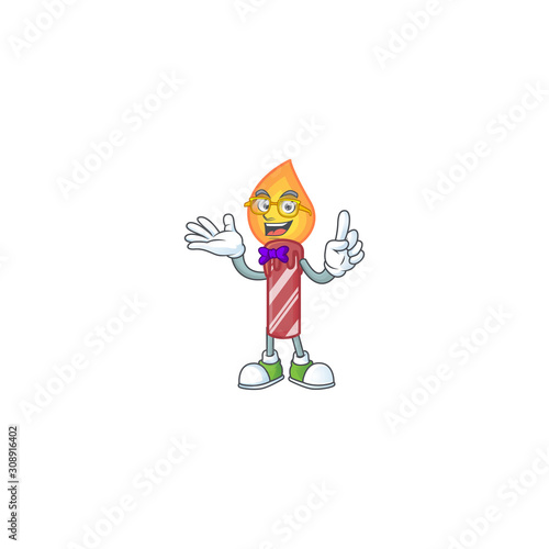 Super Funny Geek smart red stripes candle mascot cartoon style