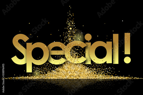 special in golden stars and black background