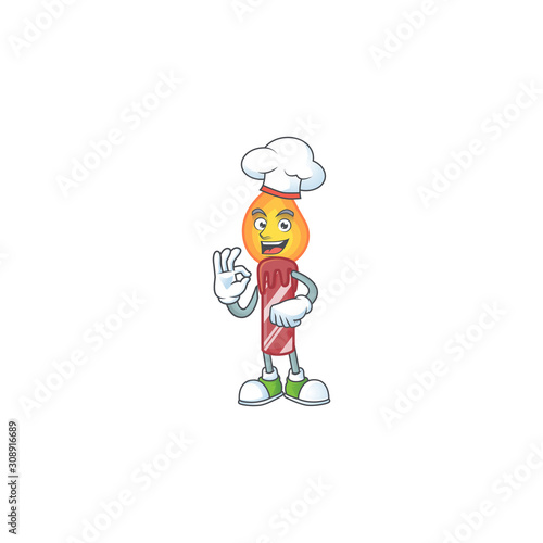 Happy Chef red stripes candle cartoon character with white hat