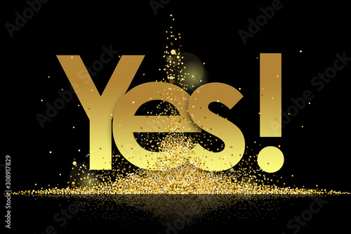 yes in golden stars and black background