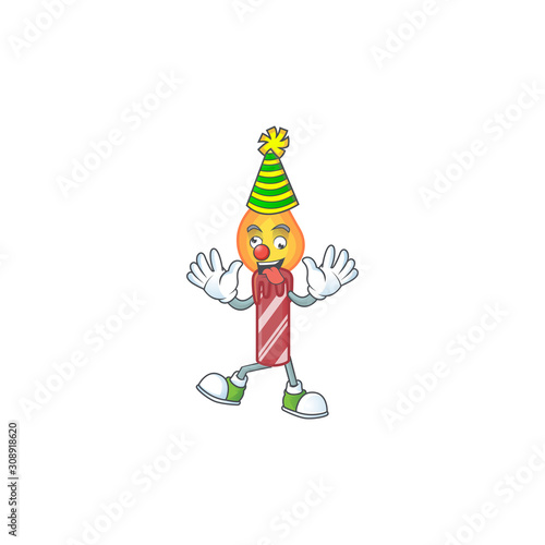 Cute Clown red stripes candle placed on cartoon character style design