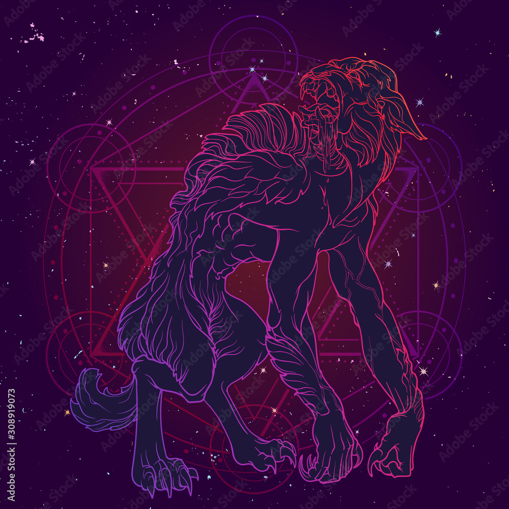 Werewolf. Watercolor background