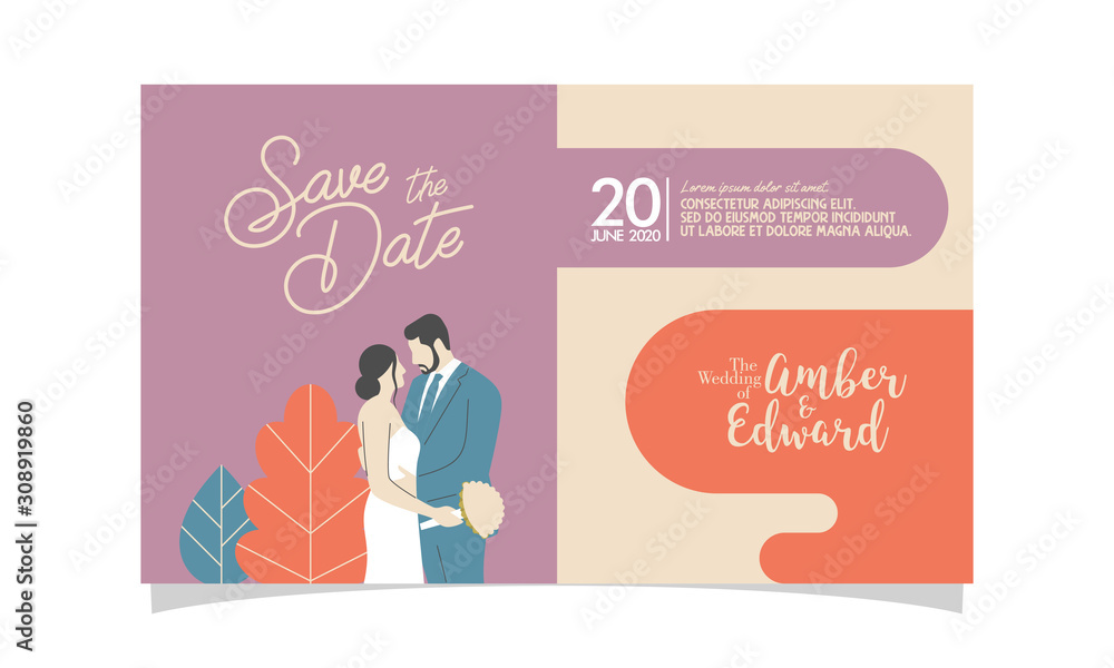 Wedding invitation with couple flat vector charachter. modern design flat vector for marriage. graphic illustration. married concept. Groom and bride card template. Wedding invitation with couple flat vector charachter. modern design flat vector for marriage. graphic illustration. married concept. Groom and bride card template.