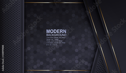 Textural gray background with mosaic, frames with a thin edging of a golden hue