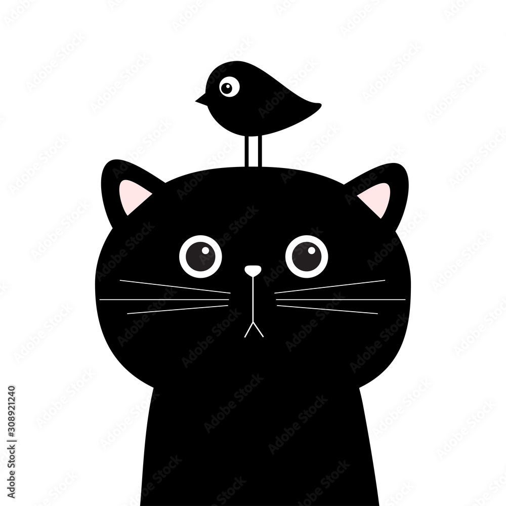 Black Cat Round Face Icon. Cute Cartoon Funny Character. Kawaii Kitten Baby  Animal. Love Greeting Card. Flat Design Style Stock Vector - Illustration  of look, card: 169954090
