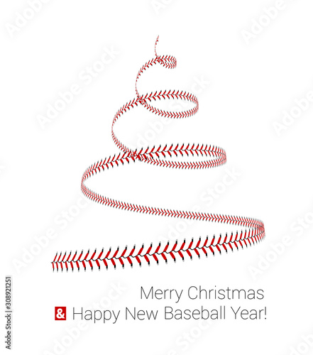 Christmas tree twisted in the form of lacing from a baseball. 3d illustration on a white