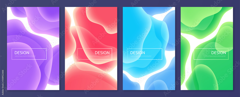Set of abstract minimalist vector covers, brochure templates, flyers, backgrounds with liquid bubble shapes