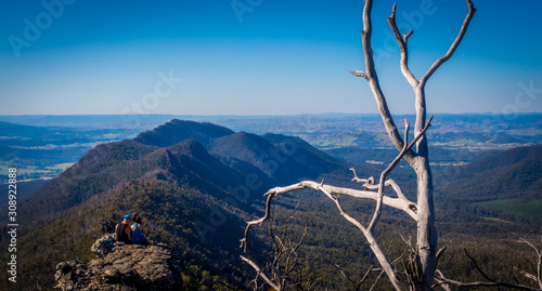 Panoramic view from the top of melbourne victorias Cathedral Ranges looking across at the cooks mill campground