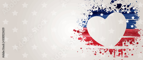 Banner with USA flag in grunge heart shape
