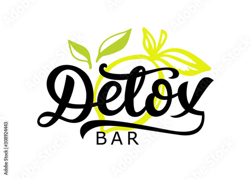 Detox bar vector logo badge, calligraphy logotype