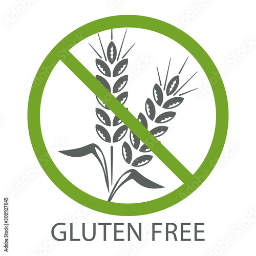 Gluten free icon. No gluten сrossed-out circle icon. Product free allergen ingredient symbol. Food intolerance stock vector illustration for design and web.
