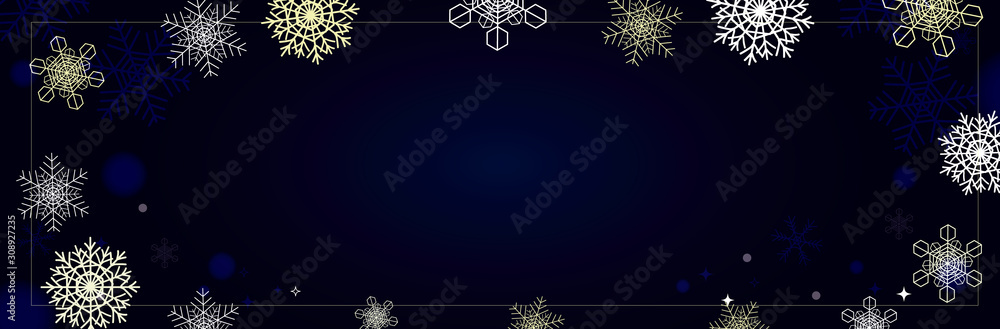 christmas background with snowflakes banner Merry Christmas and Happy New Year