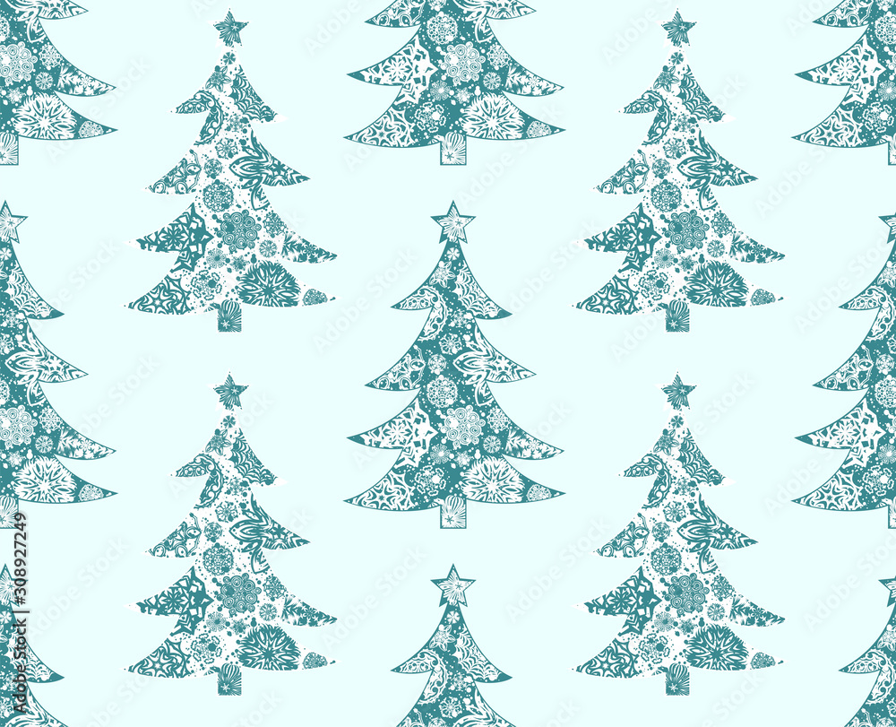 A Seamless background with New year tree.