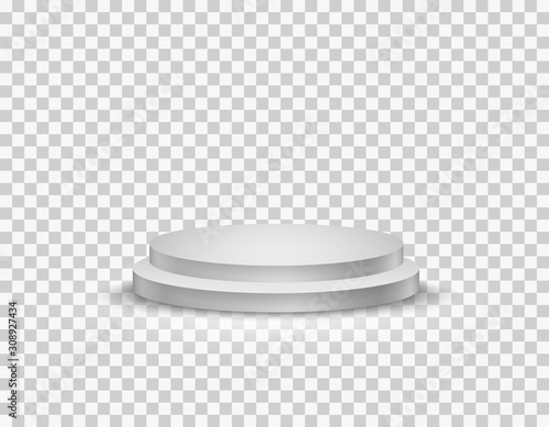 Podium stand isolated on transparent background. White circle plinth, pillar or display stage. Vector empty prize pedestal template..